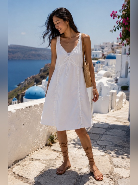 Japna Dresses & Skirts - Japna White Ruffle-Trim Cotton Dress